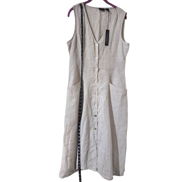 NWT Tahari Womens Linen Sleeveless Button-Front Midi Dress W/ Pockets Size 6 - Picture 6 of 6